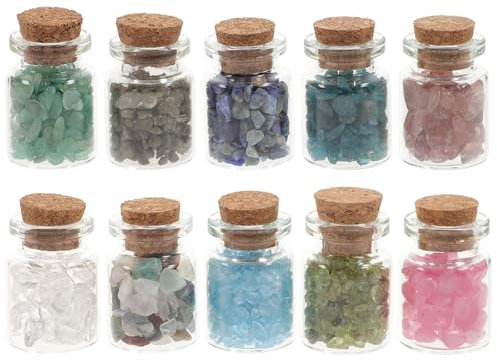 Healvian 10 Pack Tiny Crystal Stones Mini Gemstone Bottles Crystals Decor for Wedding Home Decorations