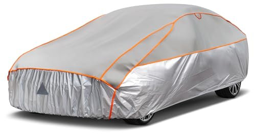 Funda Coche Antigranizo, Kayme Cubre Coches Exterior Impermeable Transpirable Antipolvo Anti-UV, Funda Repelente Cubierta para Coche con Tira Reflectante para Sedán (475 a 495 cm) 3XL Gris