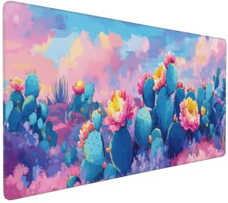 Kaktus Blume Mauspad XXL, Großes Mousepad 700x300x3mm rutschfeste Schreibtischunterlage, Präzises und langlebiges Large Mouse pad, Improved Precision rutschfeste Gummibasis, für Mauspad Office k-332