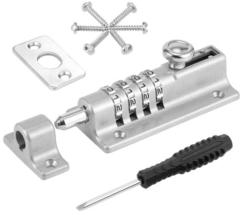 Serratura con Combinazione, Chiavistello Combinazione con Viti, 4 Cifre ad Alta Sicurezza Serratura Porta, Impermeabile Serratura Porta Scorrevole, Serratura Antiruggine per Porta Fienili (Grigio)