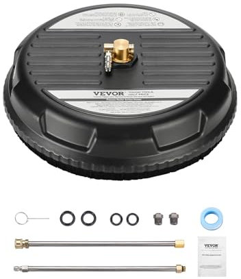 VEVOR 15 Pressure Washer Surface Cleaner, Plastic Pressure Washer Attachments with 4 Wheels, 4000 Max PSI, 1/4 Quick Connector, 2 Spray Nozzles, 2 Extended Wands for Driveway, Sidewalk, Patio, Deck