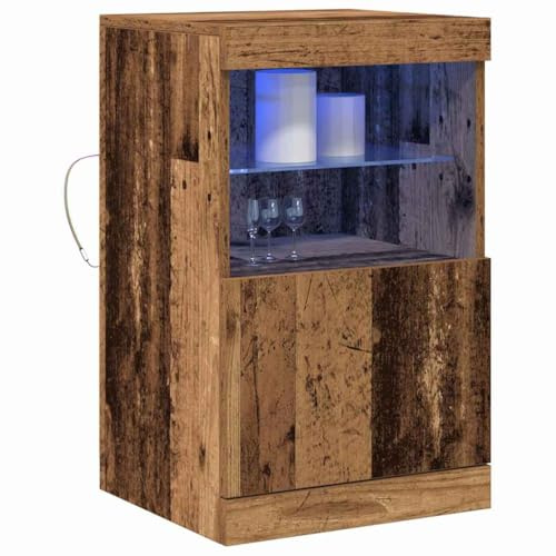 vidaXL LED-sido bord Gammalt trä 41 x 37 x 67 cm Konstruerat trä, Stilrent matsalskåp, rektangulär förvaringsenhet, modern LED-skåp, innovativ möbel, funktionell glashylla