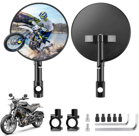KAOLALI Espejo de Moto, Homologación E24, Espejos de Manillar de Moto Ajustable 360°, Espejo para manillar de motocicleta de 7/8 y 22mm, para Scooters, ATVs, Bike, 2 piezas