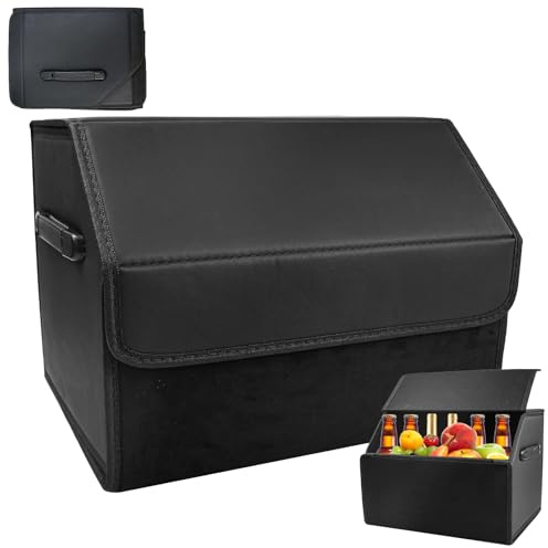 UHETLET Organizador de Maletero Plegable de PU, Caja de Almacenamiento para Coche con Tapa Magnética y Base Reforzada, Bolsa Organizadora para el Maletero, Caja CocheMaletero para SUV y Campers