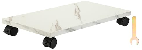 PATIKIL 8x16in PC Stand, Computer Tower Stand Wood CPU PC Holder Under Desk Mobile Cart 4 Caster Wheel for Floor Carpet Tower ATX Case Printer Potted Planter, White Marble