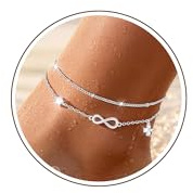 Chihayafuji Fußkettchen für Damen Silber 925 Gold Verstellbares Wasserfest Herz Doppelte Stapelbar Fussketten Sommer Strand Fußkette Schmuck Geschenk Frauen
