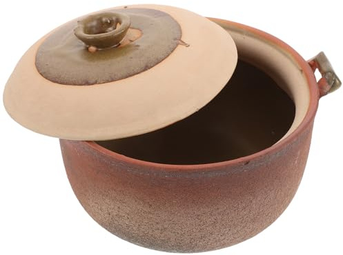 SHINEOFI Cocotte en Terre Cuite 2,5 L avec Poignée pour Cuisson Mijotée, Soupe et Bouillie, Pot de Cuisson en Argile Traditionnelle 20 Cm pour Usage Domestique, Marmite à Soupe