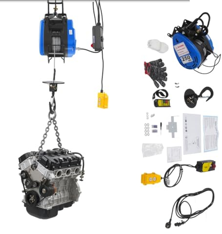 Verricello elettrico 2 in 1, 230 V, capacità 250 kg, altezza di sollevamento, 19 m/min, 1500 W, con cavo e telecomando senza fili, per cuscinetti, fabbrica