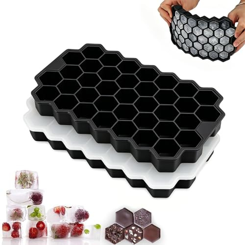 Cryptisg 2 Pezzi Stampo Ghiaccio Silicone, Vassoio a Nido d'Ape in Silicone con Coperchio, Riutilizzabili Ghiaccioli Stampi per Whisky, Cocktail, Succhi di Frutta, Cioccolato, Caramelle
