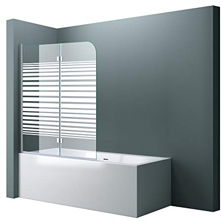 doporro Sopravasca da Bagno Doccia 120 x 140 cm Parete Vasca 2 Ante Apribili 180° in Vetro Temperato Serigrafato 6mm Montaggio Reversibile Cortona1408