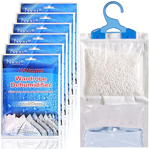 Set of 6 Hanging Interior Wardrobe Dehumidifier - 230g Each Bag - Ideal to stop damp & condensation- For Wardrobe, Home, Kitchen, Garage, Bedroom, Caravan, Office, Basement etc