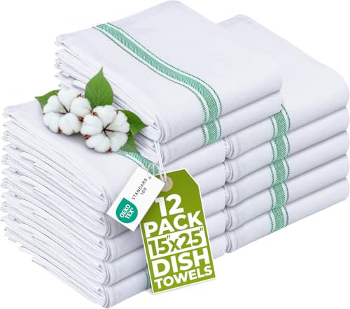 Utopia Towels - 200 GSM Green Dish Towels (12 Pack - 38 x 64 cm) 100% Cotton Dish Cloths Absorbent Bar Cloth, Kitchen Tea Towel for Catering, Drying and Washing