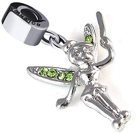 BOLENVI Breloque en argent sterling 925 avec cristaux Swarovski Fée Clochette pour bracelets ou colliers Pandora et similaires Vert, Argent sterling, Pas de gemme