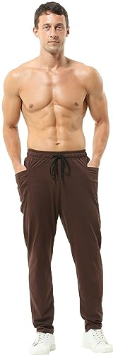 Hoerev Pantalones de algodón para hombre para correr, atlético, deportivo, de moda, para caminar, correr, yoga, transpirables, Marrón, Medium