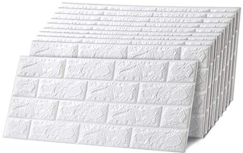 Trintion 10 Stück 3D Wandpaneele 8 mm Wandverkleidung Selbstklebend Tapeten Steinoptik 60x30cm Wasserdicht Wandtapete Küchenrückwand Ziegel Wandaufkleber Deko für Küche Badezimmer Weiß