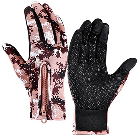FUUBAMB00 Camo Winter Warm Touchscreen Running Fahrradhandschuhe für Herren Damen Winddichte Thermische Warme Sport Langfinger Handschuhe,Brown,XL(Palm9.5cm)