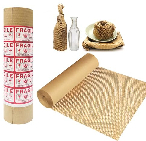 Moving Dish Packing Kit Plate Protector Sleeve, Packing Supplies for Dishes Glass, Honeycomb Wrapping Paper Roll 15 inch x300 Feet Large Bubble Cushion Wrap Shipping Material for Fragile Items