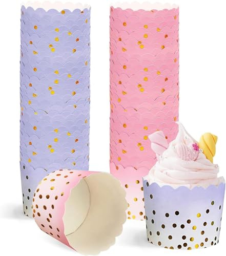 100 Stücke Muffinförmchen Papier, Mini Muffin Cases Cupcake Formen Papier Muffinpapierförmchen Papierförmchen für Muffins (Rosa + Lila)