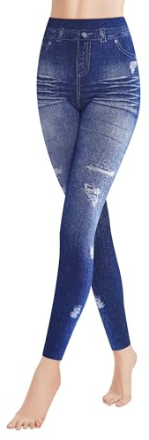Libella Leggings dam jeansoptik tjocka eller tunna leggings med hög midja mode formande leggings stretch formande leggings streetwear byxor 4162, 1 st ultratunn I, L/XL