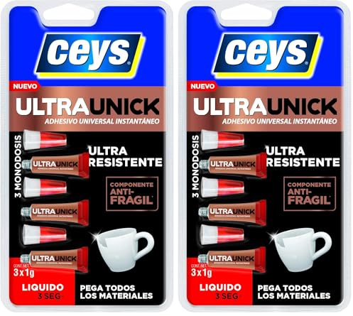 Ceys - Ultraunick poder inmediato monodosis - Adhesivo universal instantáneo y transparente - 3x1G (Paquete de 2)