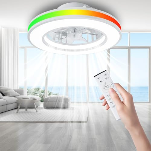 koueers Ventilador de Techo con Luz, Silencioso 30W, Ventiladores de Techo RGB LED 3600LM 3000K-4000K-6500K, DC 20W Ventilador de Techo con Mando a Distancia, Adecuado Para 10㎡-13㎡ Cocina