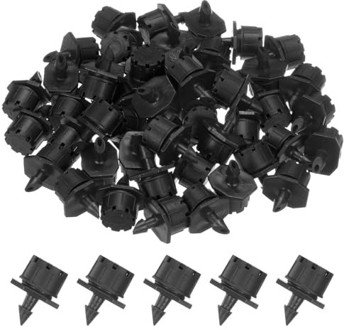 M METERXITY 100-Pack 360 Degree Adjustable Irrigation Dripper, 1/4 Inch Barbed Emitter Drip Sprinklers for Garden/Greenhouse/Flower Bed/Watering System, Anti-Clogging Emitters [Black]