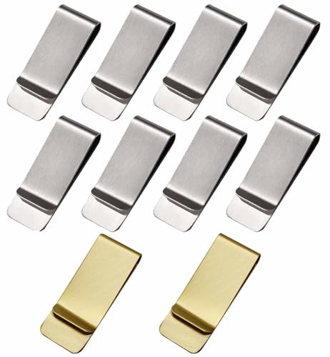 Treki 10pcs Pinces à Billets en Acier Inoxydable Mince Pince Billets en Métal Mince Portatif Pince à Billet pour Hommes Pince à Billets pour Portefeuille pour Billets Banque (2 Or+ 8 Argent)