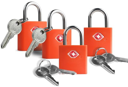 Lot de 4 Cadenas TSA Approuvé Officiellement, Cadenas de Voyage en Alliage de Zinc et Plastique ABS avec Clés Identiques, Petit Verrou Sécurisé pour Valise, Sac à Dos, Casier de Gym et Rangement