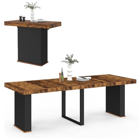 IDMarket - Ausziehbarer Konsolentisch Eden 10 Personen 235 cm Holz Effekt gealtert und schwarz