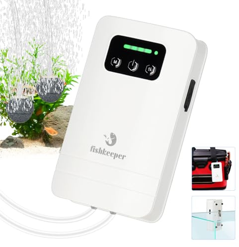 fishkeeper USB Rechargeable Aquarium Luftpumpe Extrem Leise, Einstellbar Sauerstoffpumpe mit Batterie für Angeln, Stromausfall & Notfälle, Luftsprudler Aquarium mit Luftstein Komplettset