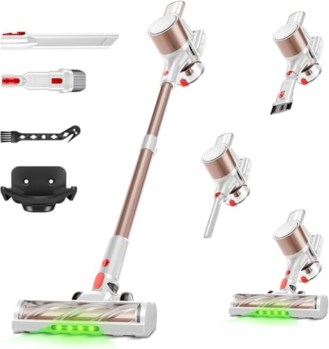 Honki Cordless Vacuum Cleaner, 500W/40Kpa Vacuum Cleaners for Home, Stick Vacuum Cordless with LED Display, Anti-Tangle & Wall Mount(Gold)
