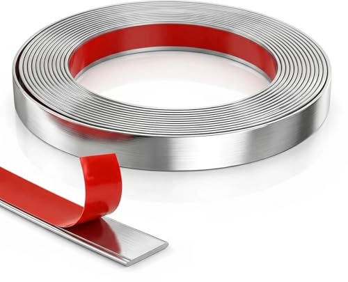 Rusoz Zierleisten Selbstklebend Silber, Wasserfest Kunststoff Dekoband 1 cm x 5 m, Dekorationsleiste Kantenschutz für Wände, Türen, Fenster, Spiegel, Fliesen und Möbel
