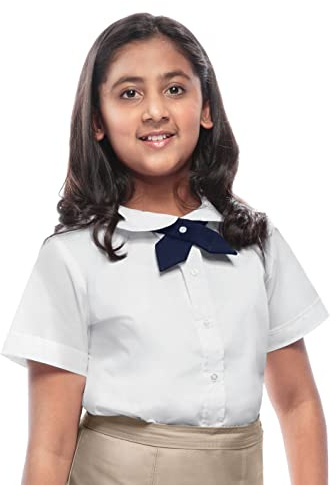 Classroom School Uniforms girls Short Sleeve Peter Pan Blouse,White,Medium