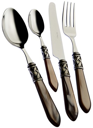 BUGATTI COUVERTS DE TABLE 75 PIECES INOX 18/10 ALADDIN NACRE MANCHE ONYX BAGUE ARGENT ANTIQUE