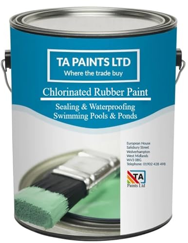 T A Paints Ltd Chlorinated Rubber Swimming Pool Paint For Concrete, Primed Fiberglass, Brick & Stone Excellent waterproofing and chemical protection also for ponds (1L White)
