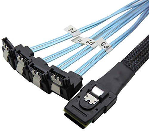 YIWENTEC Mini SAS 36P SFF-8087 a 4 SATA 7Pin 90 Grados Target Hard Disk Data Cable Adaptador de Cable 0,5 m