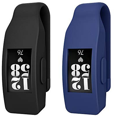 MoKo 2-Pack Clip Holder Compatible with Fitbit Inspire/Inspire HR/Ace 2, Soft Silicone Clip Clasp Case Women Men Sport Clip Accessory - Black & Navy Blue