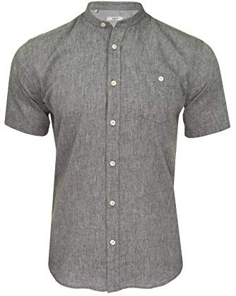 Xact Men's Short Sleeve Linen Cotton Grandad Shirt – Band Collar, Mandarin Collar, Collarless, Slim Fit, Lightweight, Breathable Smart Casual Summer Shirt for Men (Blue) S