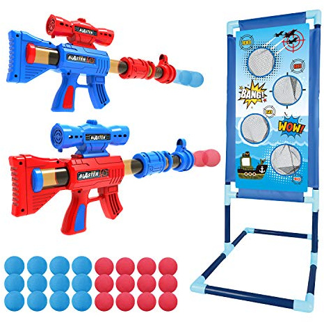 YEEBAY Shooting Game Toy for Age 6, 7, 8,9,10+ Years Old Kids, Boys - 2pk Air Guns & Shooting Target & 24 Foam Balls - Ideal Gift - Compatible with Toy Guns