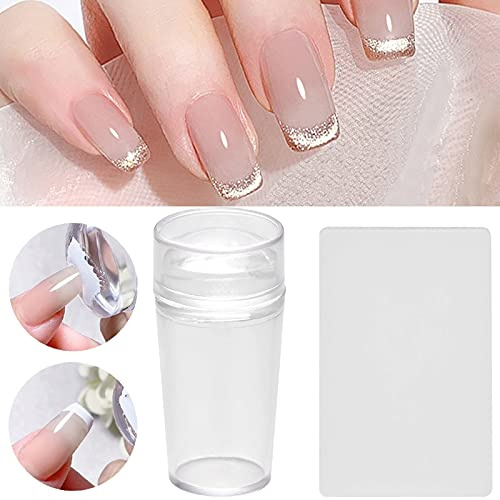 NICENEEDED Nagelkunst Stempel mit Schaben, Transparenter weicher klarer Stempel für French Smile Line Werkzeuge, Nail Art Stamping Stempel für Maniküre Werkzeuge