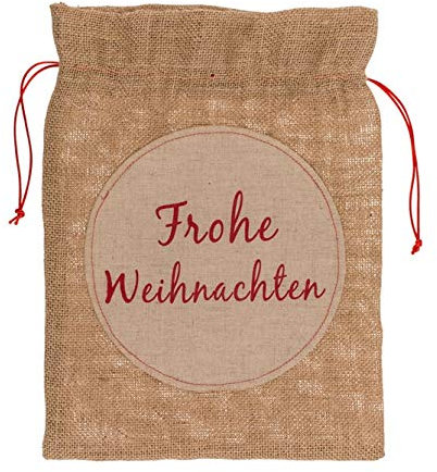 Weihnachtssack ca 38cm x 28,5cm Nikolaussack Geschenkbeutel Jutesack Frohe Weihnachten mit rotem Zugband Weihnachten Jute Sack Geschenk Merry Christmas Nikolaus