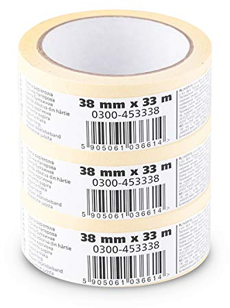 Scley Rubans de masquage, ruban crêpe Largeur 38mm, Longueur 33m, 3 pièces de ruban à peindre, Crêpe jaune, ruban adhésif pour travaux de peinture Série 545, A0303-450138