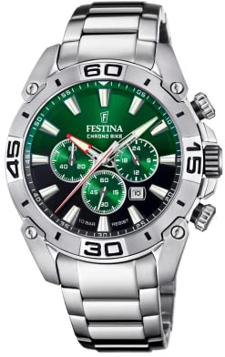 Festina Herrenuhr Analog aus Edelstahl 316l Silberfarben F20543/3 | Quarzwerk, Chronograph, Kalender, Widerstandsfähiges Mineralglas