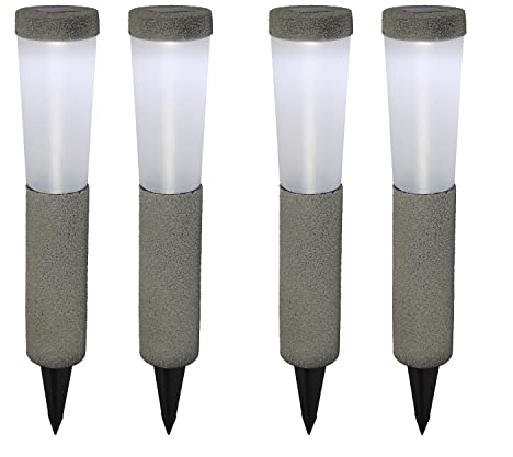 bmf-versand Solarlampen für Außen Wegeleuchte Stehend 4er Set – Solarleuchte Garten 45 cm – Wegelampe Gartenlampe LED – Poller Leuchte Aussenleuchte IP 44 Steingrau
