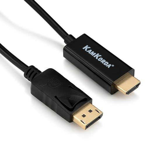 KamKorda DisplayPort to HDMI Cable 1.8m, One-Way DP Source to HDMI Monitor, TV or Projector, Male to Male Gold-Plated Display Port Lead, Supports 4K and 1080p