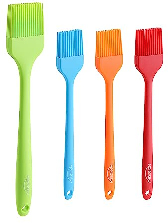 MONGSEW 4PCS Silicone Basting Pastry Brush, Heat Resistant Food Brush Spread Oil Butter Sauce for BBQ Grill Baking Kitchen Cooking, BPA Free, Dishwasher Safe (Multicolor, 4 Pcs)