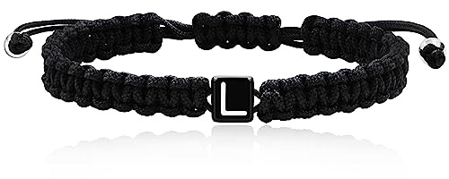 Uloveido Bracelets tressés noirs avec lettre de A à Z pour surfeur, plage d'été, bracelets réglables, adjustable, Polyester, Pas de gemme