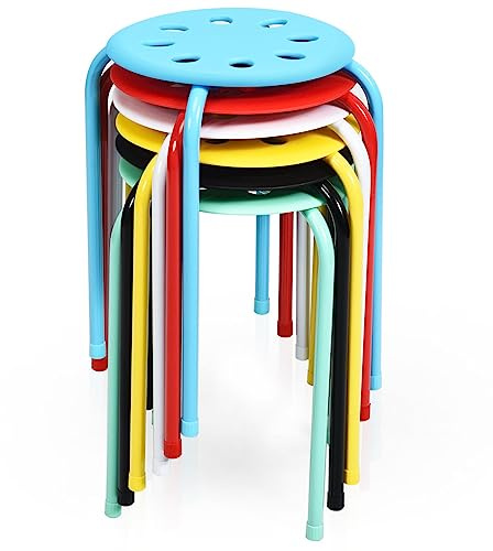 COSTWAY Lot de 6 Tabourets Empilables, Tabourets de Bars Ronds Structure en Métal en Forme de X, Tabourets Gigognes pour Enfants et Adultes, Maison, Bureau, Salles de Classe (Multicolore)