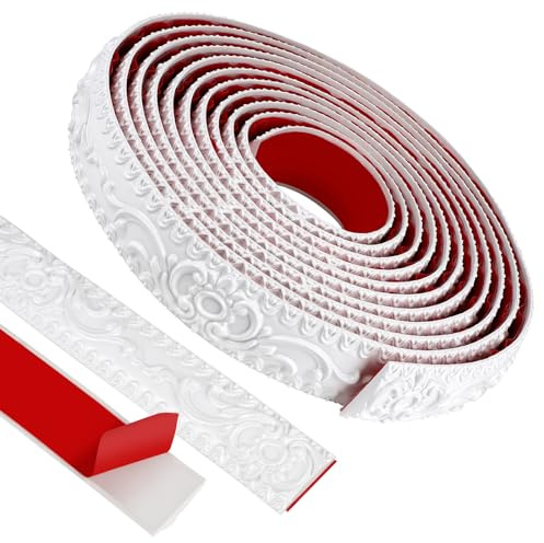 EFUTURETIME Zierleisten Selbstklebend Wand, 3.6cmx5m, Flexibel Deckenleisten, Leiste Dekorative für DIY, Dekoration, Wand, Bilderrahmenränder, Schrankkanten, Vintage-Muster-Weiß