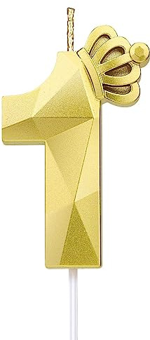 Zahl 1 Kerze, 7.6 cm große Happy Birthday-Kerze mit exquisiter 3D-Krone, Tortenaufsatz, Dekorationen für Hochzeit, Jahrestag, Geburtstag, Wiedervereinigung, Themenparty, Dekoration, Feier (Gold-1)